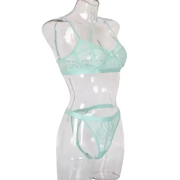 Mint Green Lace Everyday Bra + Panty Lingerie Set - Picture 4 of 8